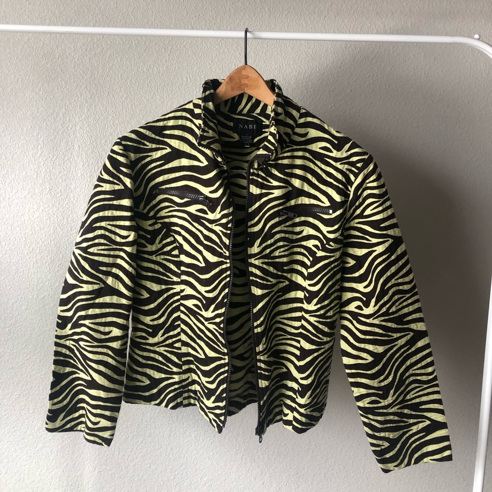 Lime green zebra moto jacket